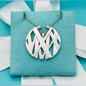 Tiffany & Co. Atlas Medallion Silver Pendant Retired Necklace 18”